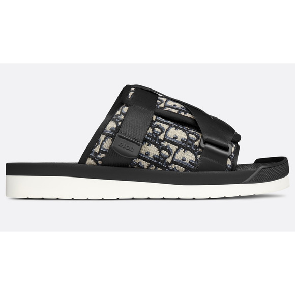 Dior Mens Alpha Sandal Beige Black Blue Oblique Jacquard Logo Slide Slip On 42 9 - Picture 2 of 11